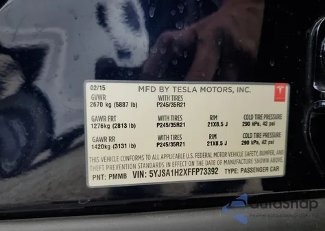 2015 Tesla Model S 85D из США, поврежденный, VIN 5YJSA1H2XFFP73392